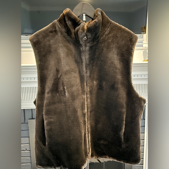 Men's Reversible GIACCA GALLERY faux fur/vinyl vest M - Picture 3 of 4